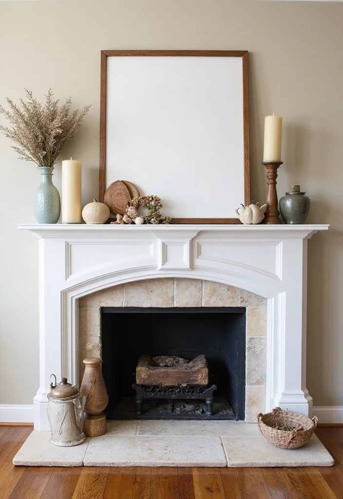 12 Fireplace Wall Ideas for Strong Warm Focal Points - 11. Layered Decor Elements