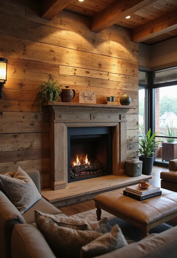 12 Fireplace Wall Ideas for Strong Warm Focal Points - 2. Reclaimed Wood Warmth