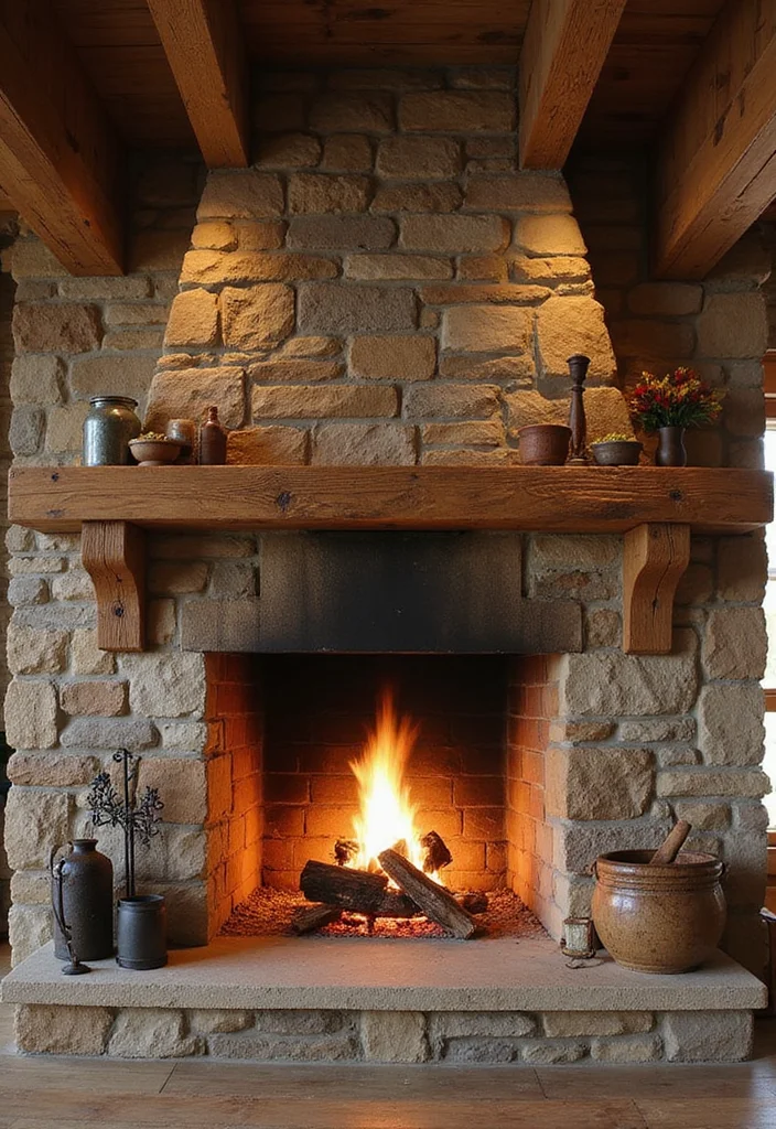 12 Fireplace Wall Ideas for Strong Warm Focal Points - 5. Rustic Timber Beams