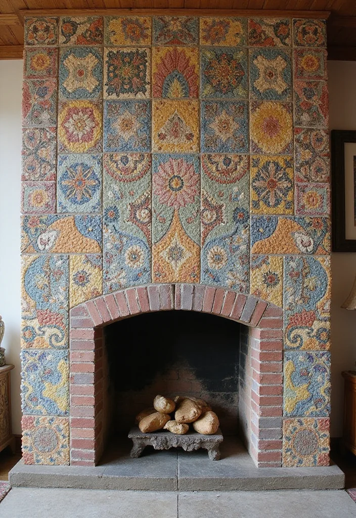 12 Fireplace Wall Ideas for Strong Warm Focal Points - 6. Textured Tile Patterns