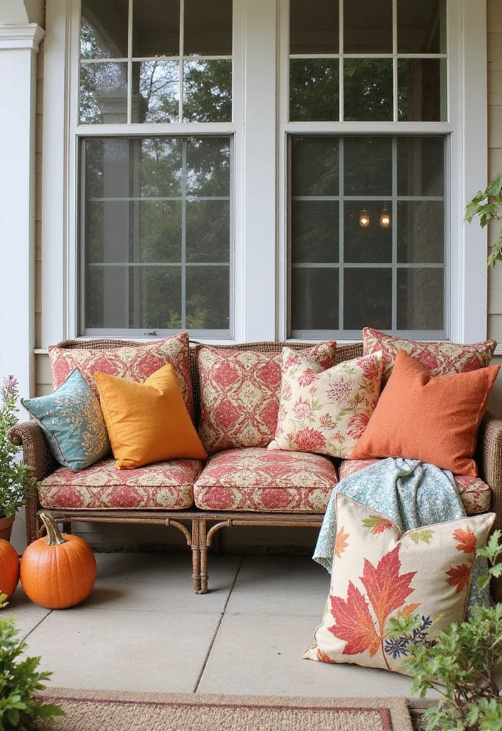 12 Front Porch Decorating Ideas for Inviting Style - 10. Seasonal Throw Pillows