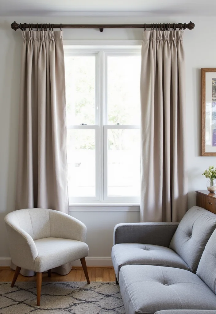 12 Grey Sofa Curtain Ideas for Clean Modern Harmony 111 12 Grey Sofa Curtain Ideas for Clean Modern Harmony - 11. Statement Curtain Rods