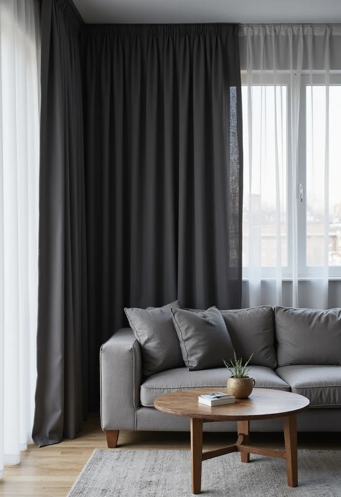 12 Grey Sofa Curtain Ideas for Clean Modern Harmony 89 12 Grey Sofa Curtain Ideas for Clean Modern Harmony - 9. Minimalist Blackout Curtains