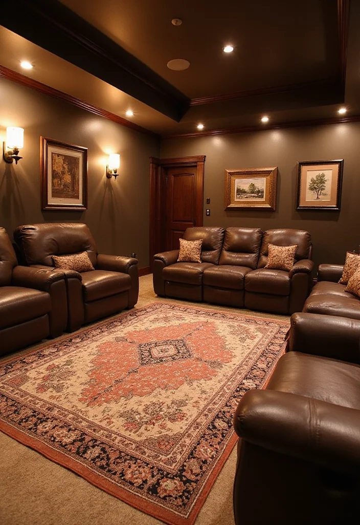 12 Home Theater Ideas Basement for Immersive Entertainment - 10. Use of Area Rugs
