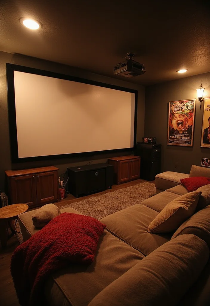 12 Large Basement Ideas for Multi Zone Function - 2. Cozy Movie Night Zone