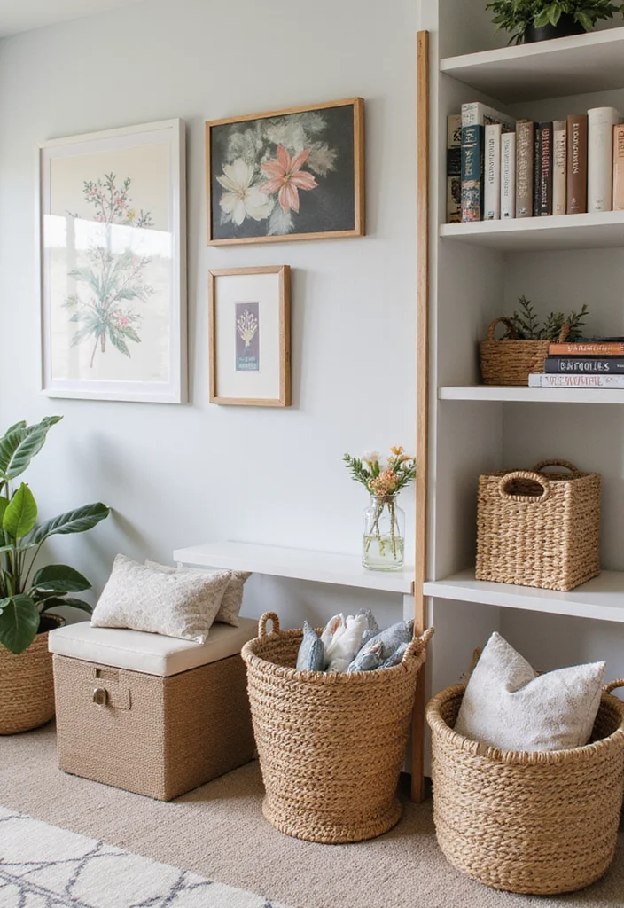 12 Office Library Ideas for Smart Stylish Book Storage - 7. Creative Use of Baskets for Storage