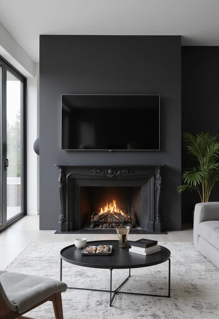 12 TV Over Fireplace Ideas for Clean Integrated Layouts - 11. Minimalist Black and White Theme