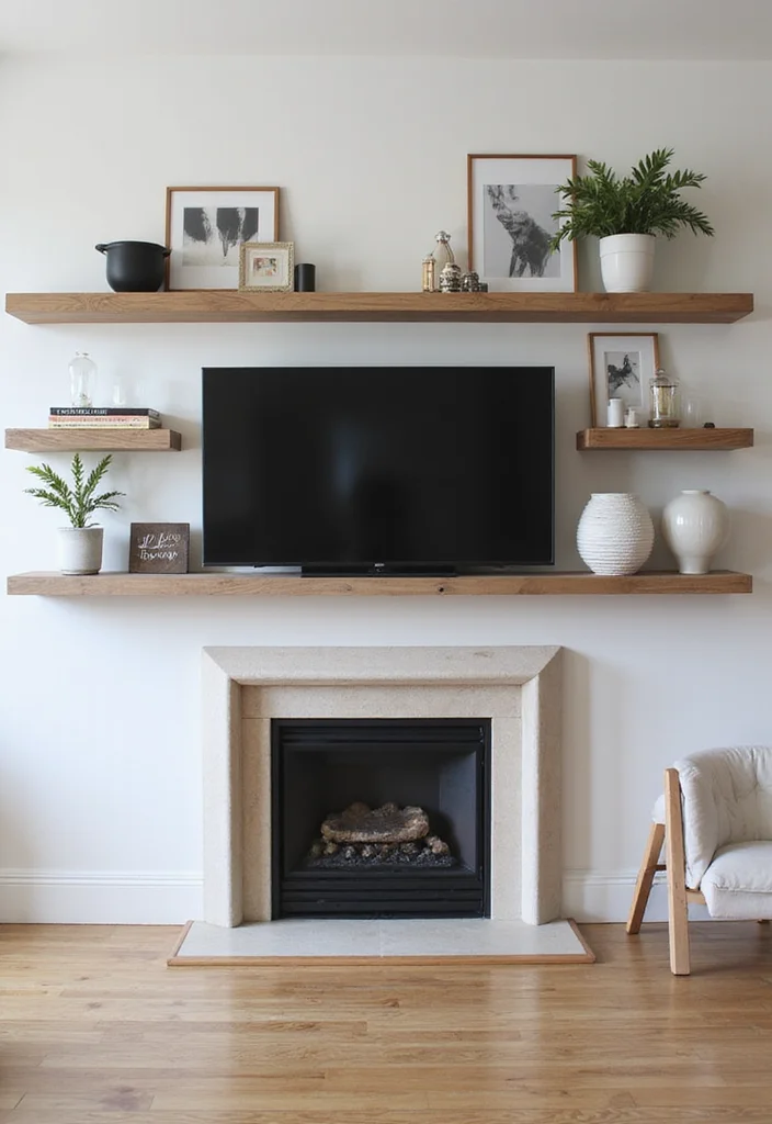 12 TV Over Fireplace Ideas for Clean Integrated Layouts - 2. Floating Shelves Around the TV