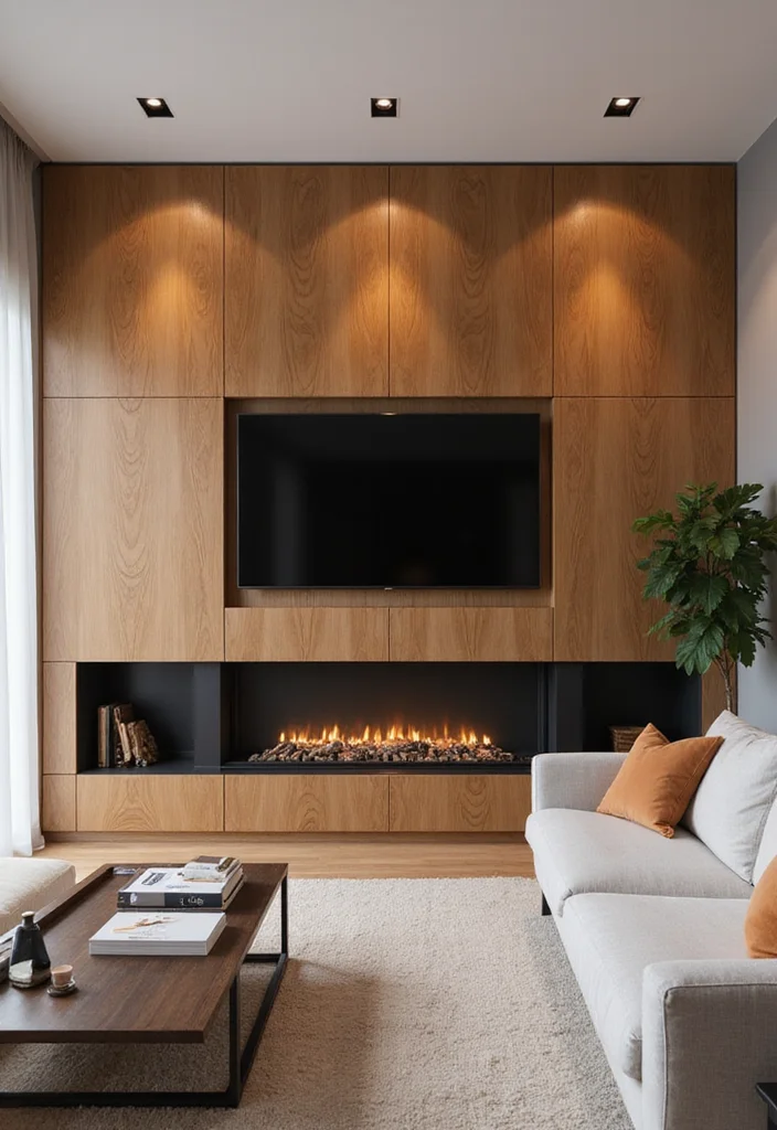 12 TV Over Fireplace Ideas for Clean Integrated Layouts - 4. Minimalist Wood Paneling