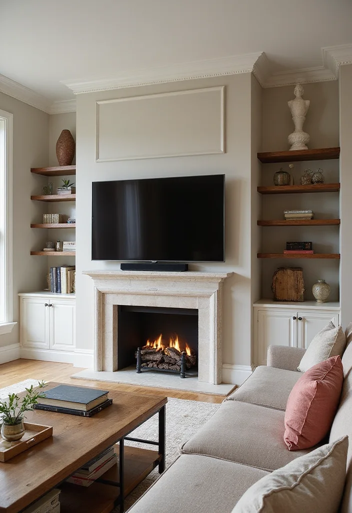 12 TV Over Fireplace Ideas for Clean Integrated Layouts - 5. Built-in Media Unit with Fireplace