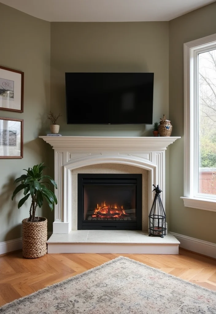 12 TV Over Fireplace Ideas for Clean Integrated Layouts - 9. Corner Fireplace with Hanging TV