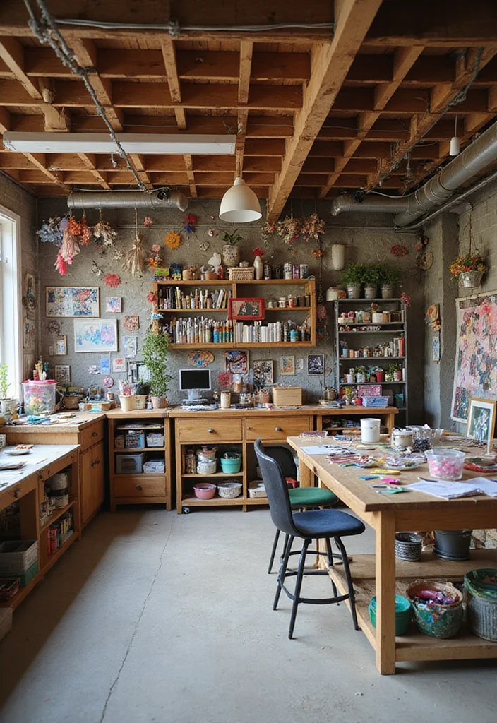 12 Unfinished Basement Ideas for Simple Budget Friendly Use - 4. Arts and Crafts Studio