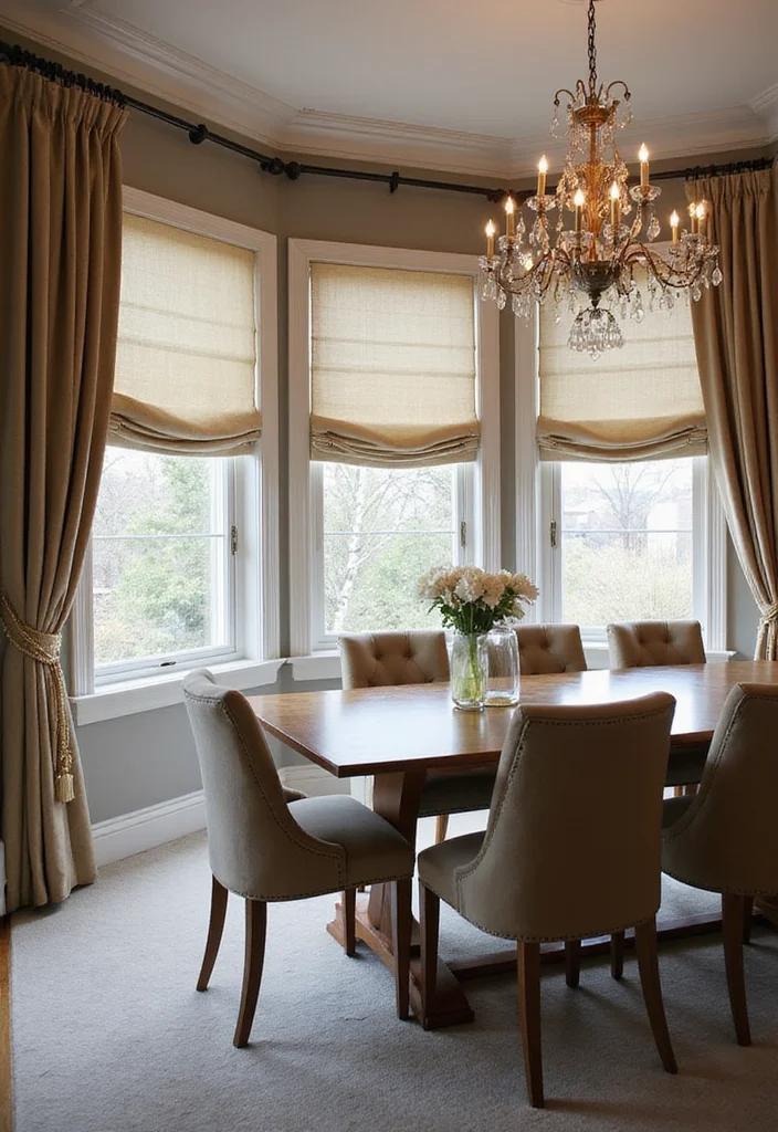 12 Window Blind and Curtain Ideas for Layered Light Control - 2. Roman Shades with Flowing Drapes
