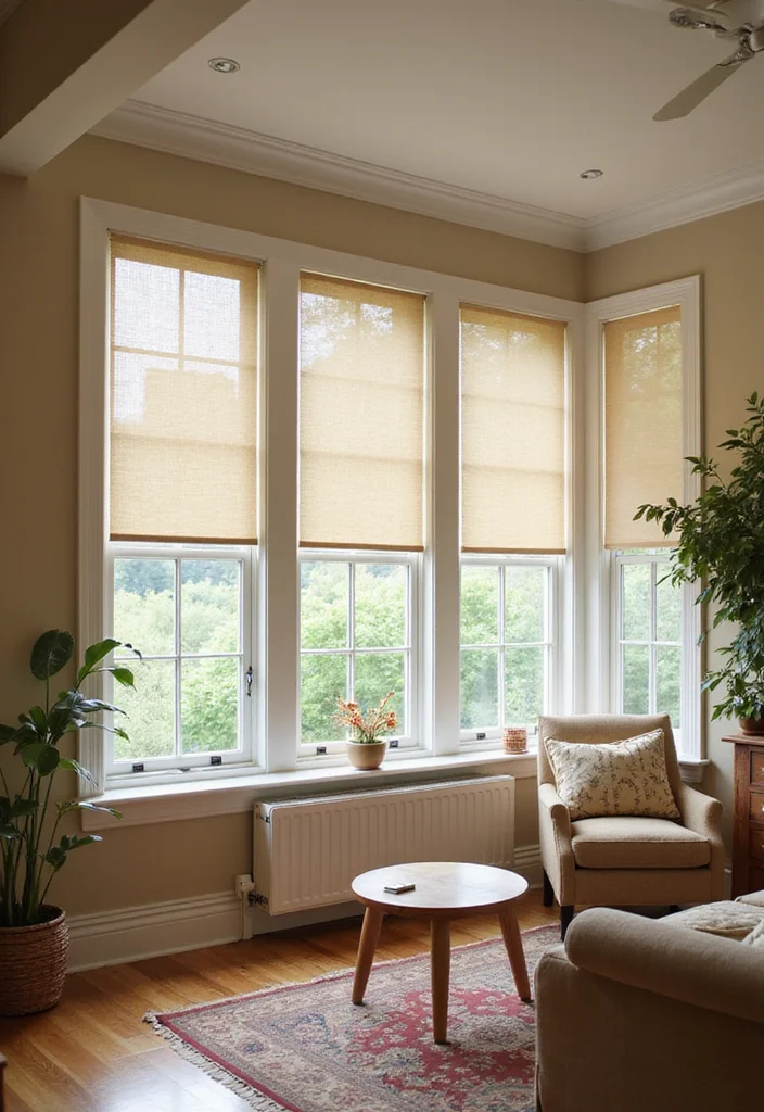 12 Window Blind and Curtain Ideas for Layered Light Control - 5. Roller Shades with Linen Panels