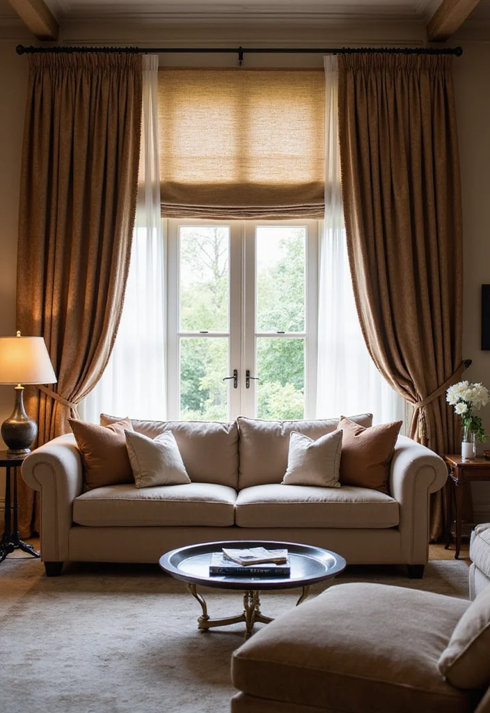 12 Window Blind and Curtain Ideas for Layered Light Control - 6. Pleated Shades with Velvety Drapes