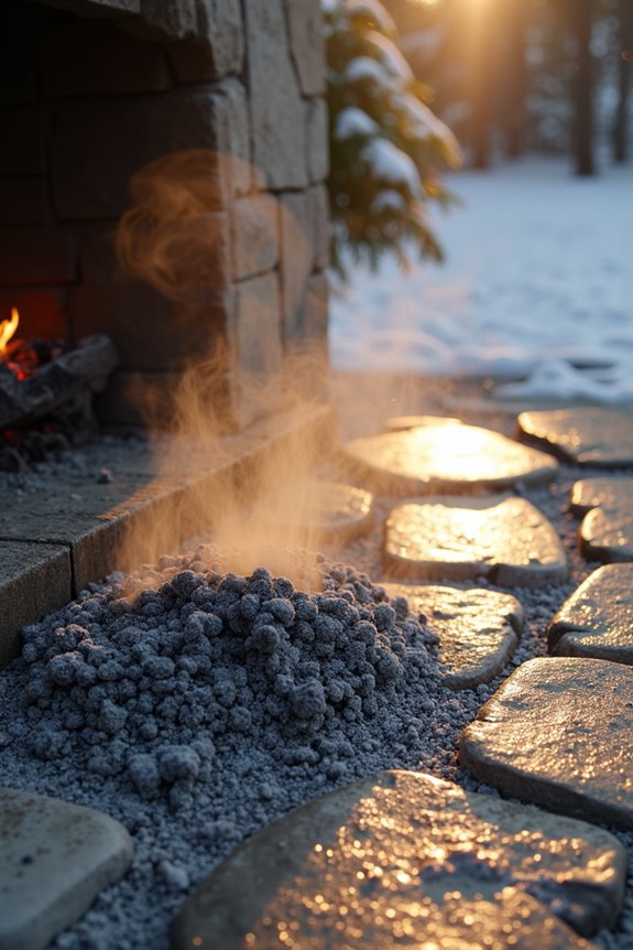 fireplace ash melts ice traction