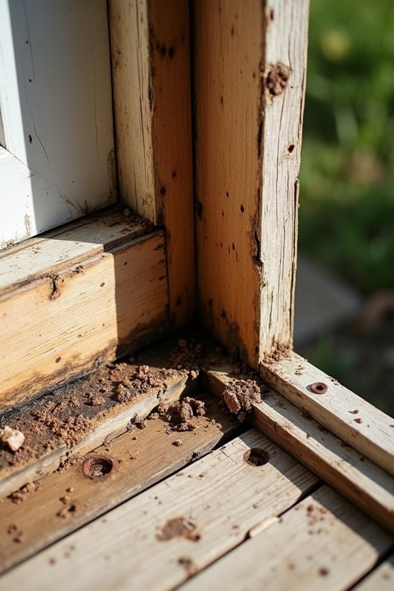 hidden rot under porch framing revealed under jacks