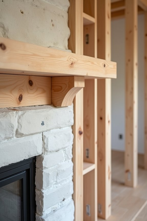 wood studs support fireplace wall